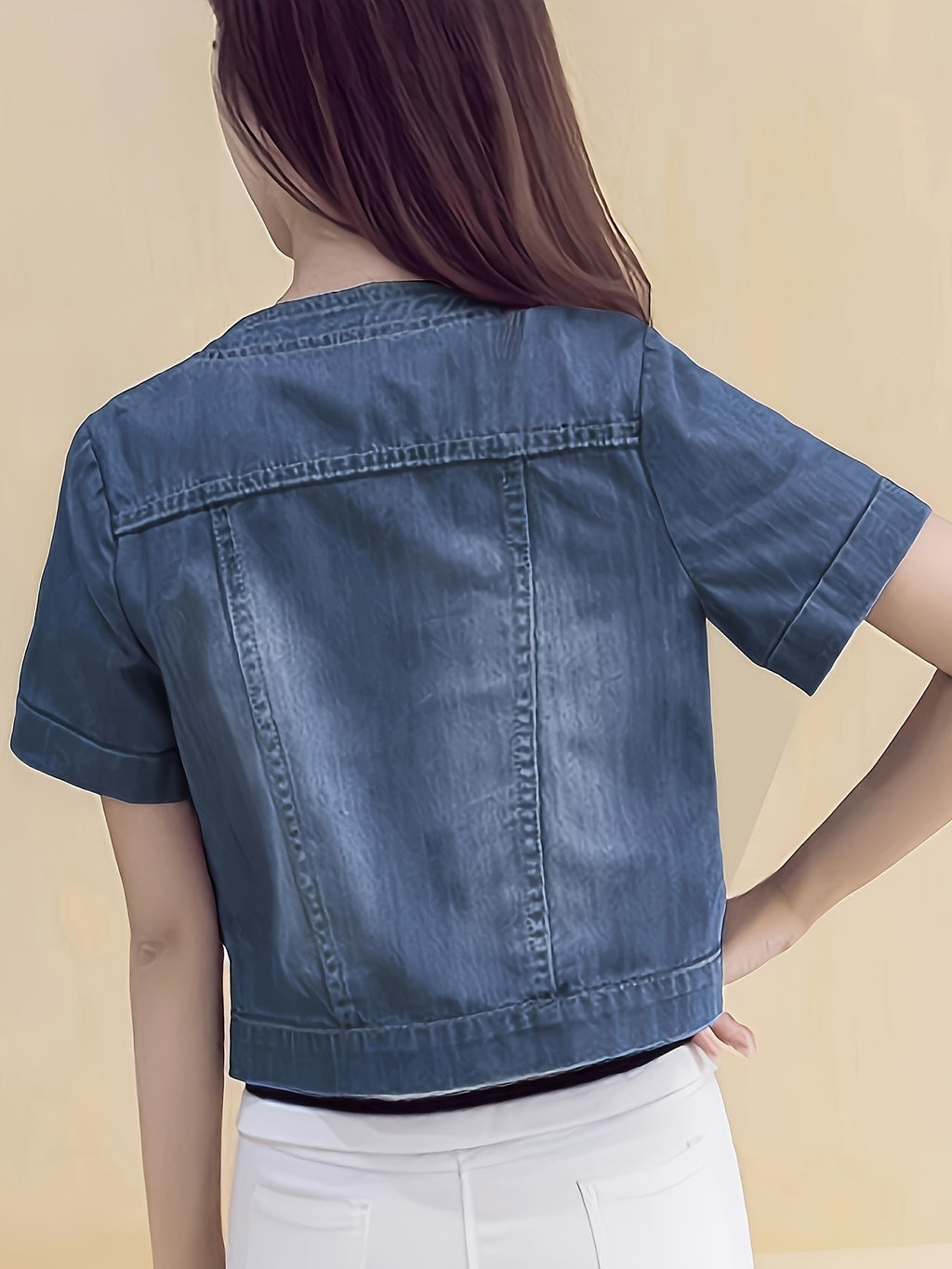 Chic Denim Jacket for Women - Casual Short Sleeve, Crop Top with Faux Pockets, Spring\u002FSummer Collection