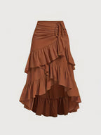 Women'S Elegant Brown Tiered Skirt with Drawstring Waist - Ruffled Layered Design, Perfect for Parties, Bohemian Style, and Lunches, Party Skirt | Bohemian Skirt | Ruffled Skir