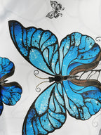 Charming Elegant Women's Long Sleeve Crop Jacket + Belt + Halter Dress Set with Fashionable Blue and White Gradient Butterfly Print