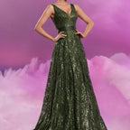 Elegant V-Neck Sequin Embroidered Sleeveless Maxi Dress for Women - Flowing Floor-Length Evening Gown with Lace Detailing, Perfect for Parties, Proms, and Formal Events