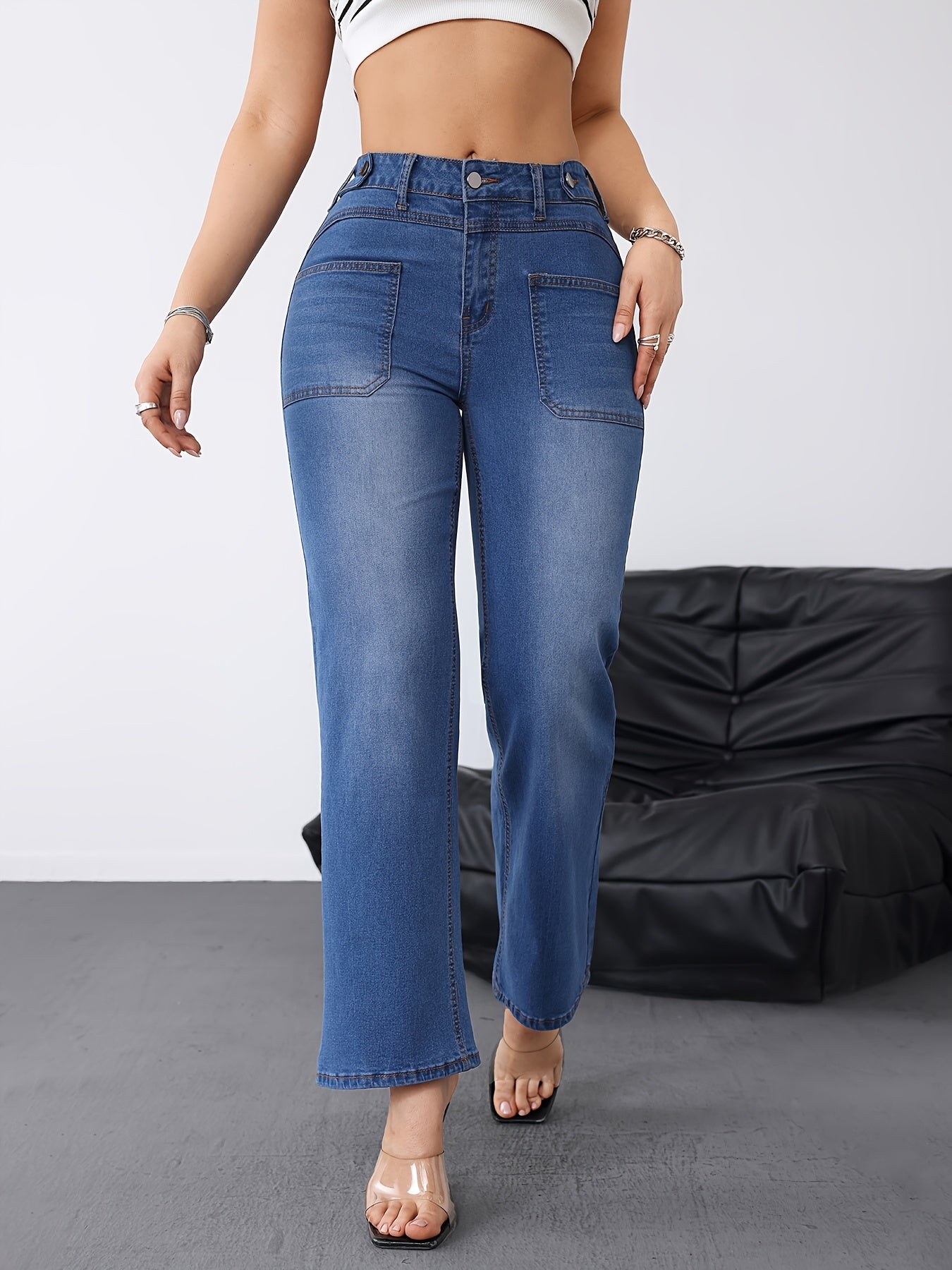 25AW+ Structural Deconstruction + Adjustable Waist Jeans Elegant Slim Fit Button Detail Women's Denim
