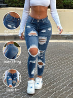 Women'S High Elasticity, & Ripped Skinny Jeans - Distressed Denim with Knee & Thigh Holes, Loose Fit, Ideal for Casual Weekend Attire, Casual Attire Jeans|Distressed Denim Jeans|Stretchy Fabric Jeans