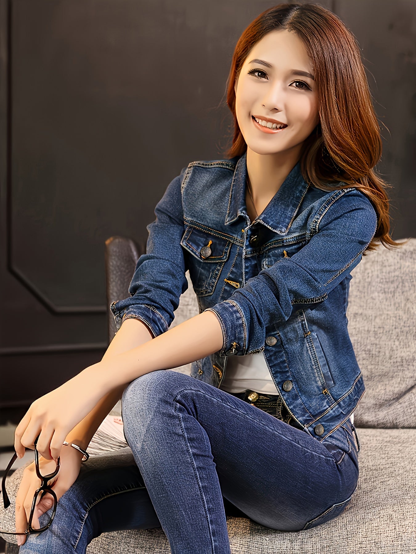 Women'S Casual Denim Jacket - Short, Fitted, Fall & Spring Style, Button-Up with Long Sleeves, Casual Attire|Fitted Jacket|Stylish Denim Jacket