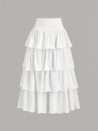 Elegant White Multi-Layer Fluffy A-Line Skirt for Women - Perfect for Weddings, Graduations, and Special Occasions - Romantic, Sweet, and Cute Design with Scalloped Detailing, Wedding Dresses for Bride