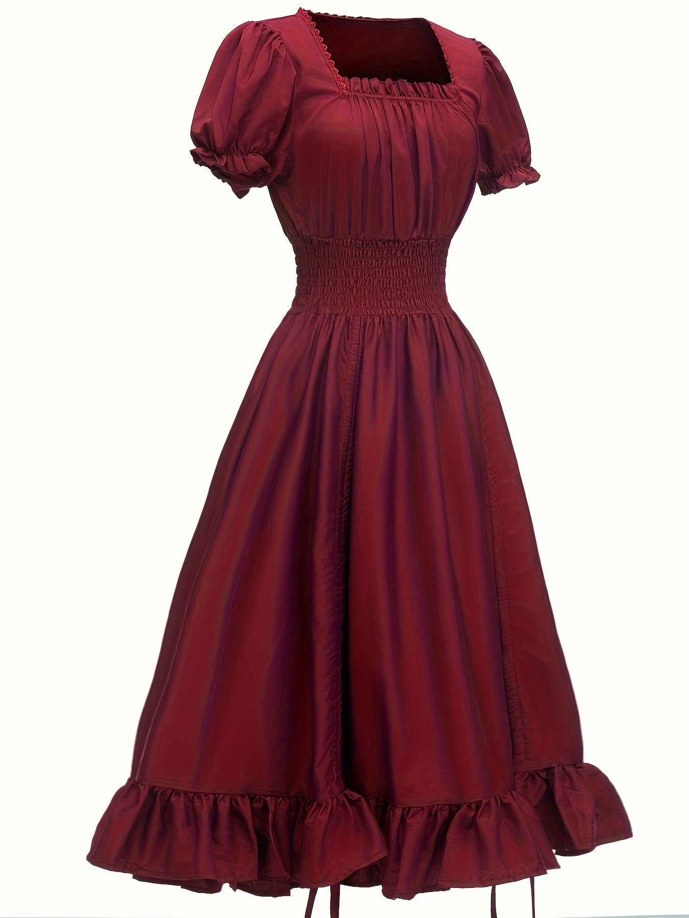 Renaissance Victorian Vintage Square Neck Short Sleeve Dress - Light Blue A-Line Umbrella Skirt with Ruffled Layers, Elegant Cosplay Costume for Halloween, Themed Parties & Special Occasions, Halloween Costumes, Sophisticated Tailoring