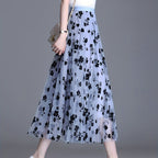 Directional Elegant Floral Printed Mesh Skirt, High-Waisted Casual Long Skirt, Women'S Clothing