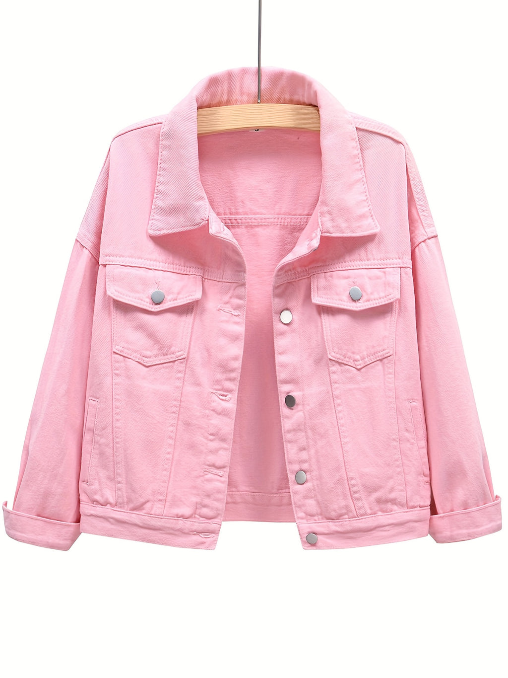 Women'S Lightweight Pink Denim Jacket - Breathable, Washed Finish, Long Sleeve with Chest Pockets, Casual Loose Fit for Spring\u002FSummer, Jean Jacke