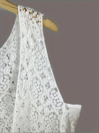 Solid Hollow Out Open Front Vest, Versatile Sleeveless Asymmetrical Outwear For Spring & Summer, Women's Clothing