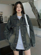 Women'S Casual Denim Jacket - Solid Color, Woven Cotton, Button Detail, Unstretched Fabric, Fall\u002FWinter Collection