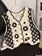 Bohemian Style Versatile Hollow Crochet Vest for Women, Cute Summer V-Neck Outerwear for Vacation Layering.