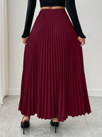 Women's Elegant Pleated Skirt - Dark Green Metallic Chain Belted Waist, Puffed Short Skirt with Vertical Pleats, Machine Washable 3-Season Spring Summer Fall Versatile Office to Party Wear, Cute Skirts