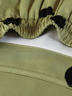 Women's Retro Polka Dot Print Skirt, High-Waisted A-Line Design with Elastic Waistband, Lightweight Polyester Fabric, Green with Black Circles, Casual Spring\u002FSummer Style