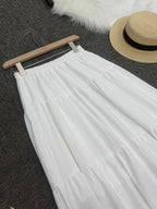 Elegant White Midi Skirt for Women - Flared Hem, Tiered Design, Slimming Effect, Perfect for Summer Fashion, Casual Summer Wear|Layered Look| Flowing Silhouette, Skirt for Dress