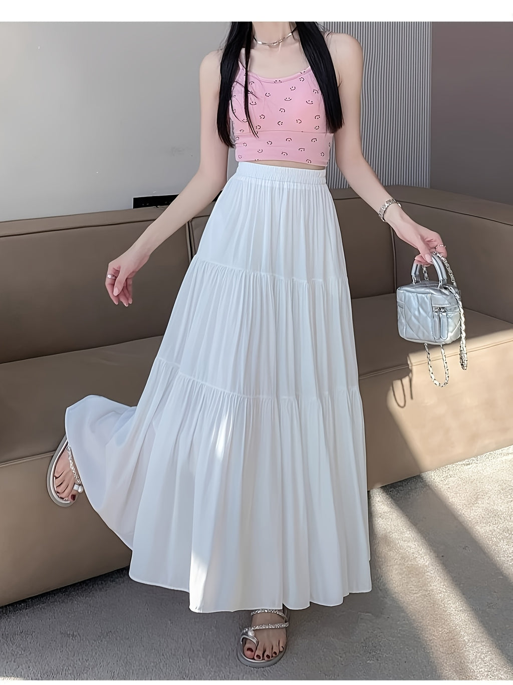 High-Waisted Midi Skirt for Women Summer 2025 New French Style Versatile A-Line Dress