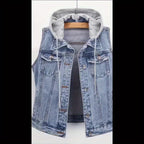 Spring-Summer Loose Korean Style Trendy Casual Sleeveless Short Jacket with Detachable Hoodie, Versatile Single-Breasted Cardigan