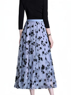 Directional Elegant Floral Printed Mesh Skirt, High-Waisted Casual Long Skirt, Women'S Clothing