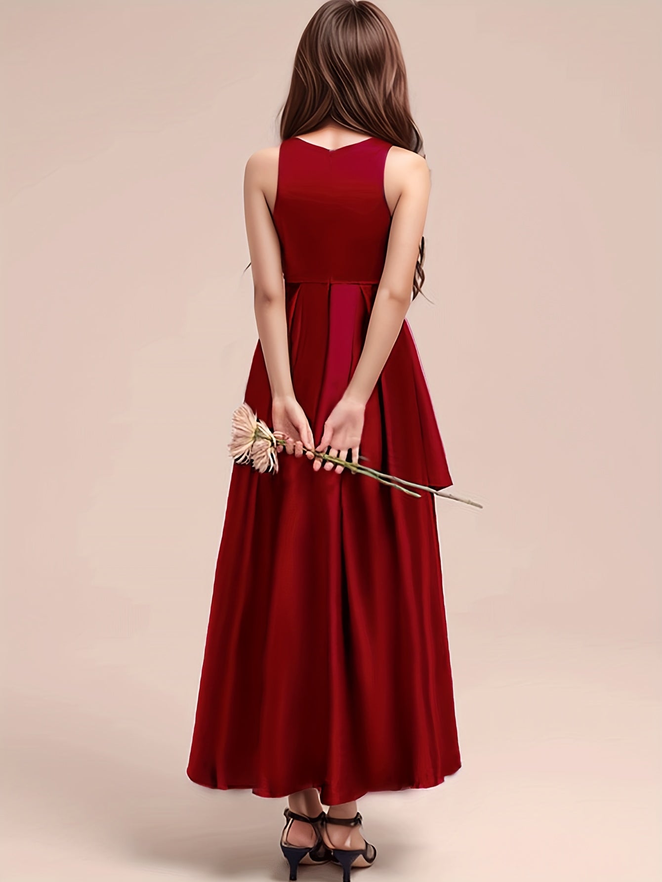 GULULU Girls' Elegant Summer Dress - Sleeveless Navy Blue A-Line Gown with Floral Detail, Lightweight Polyester Fabric, Perfect for Youngsters, Princess Style Long Dress, Summer Dresse