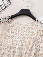 Boho Chic Cotton Breathable V-Neck Cardigan Vest for Women - Sleeveless, Hollow Out Design with Geometric Pattern, Perfect for Spring\u002FSummer, Short Fashion, Outdoor Wear, 14-16