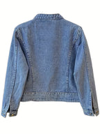 New Chinese Style Windproof Button Butterfly Embroidered Long Sleeve Denim Jacket, Spring Casual Retro Stand Collar New National Style Women'S Short Jacket Casual Jacket