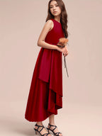 GULULU Girls' Elegant Summer Dress - Sleeveless Navy Blue A-Line Gown with Floral Detail, Lightweight Polyester Fabric, Perfect for Youngsters, Princess Style Long Dress, Summer Dresse