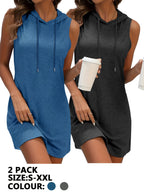 Multi-Piece Set: Women'S Colorful Vest with Hooded Dress