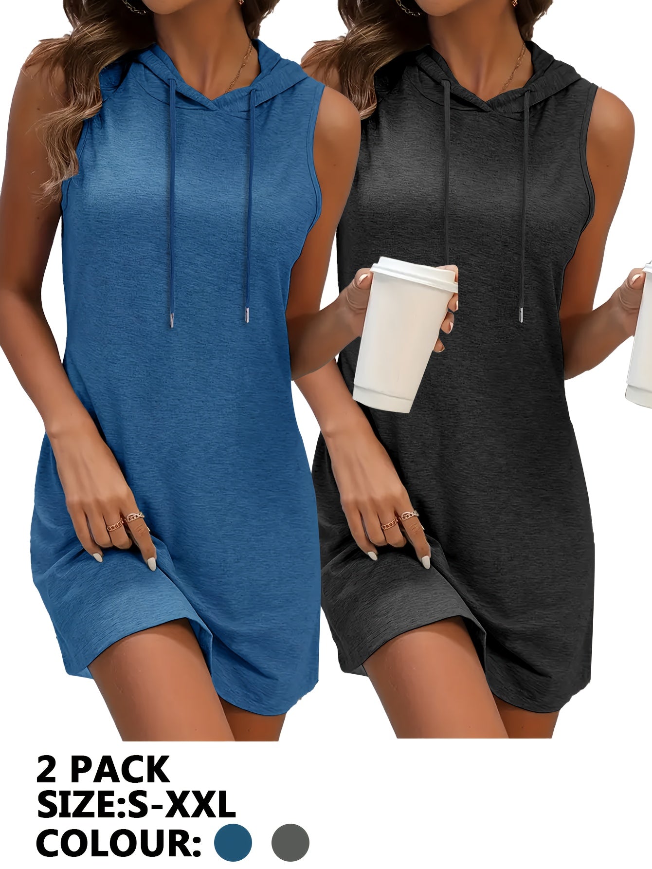 Multi-Piece Set: Women'S Colorful Vest with Hooded Dress