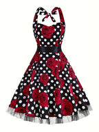 Women'S Fashion Dress, Polyester, Halter Neck, Polka Dot Pattern, A-Line, All-Season, Adult, Woven Fabric