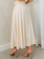 Women'S Elegant High-Waisted A-Line Midi Skirt - Lightweight 3\u002F4 Sleeve, Beige Solid Color, Perfect for Summer Commute & Casual Wear, Casual Summer Wear | Aline Silhouette | Smooth Textur