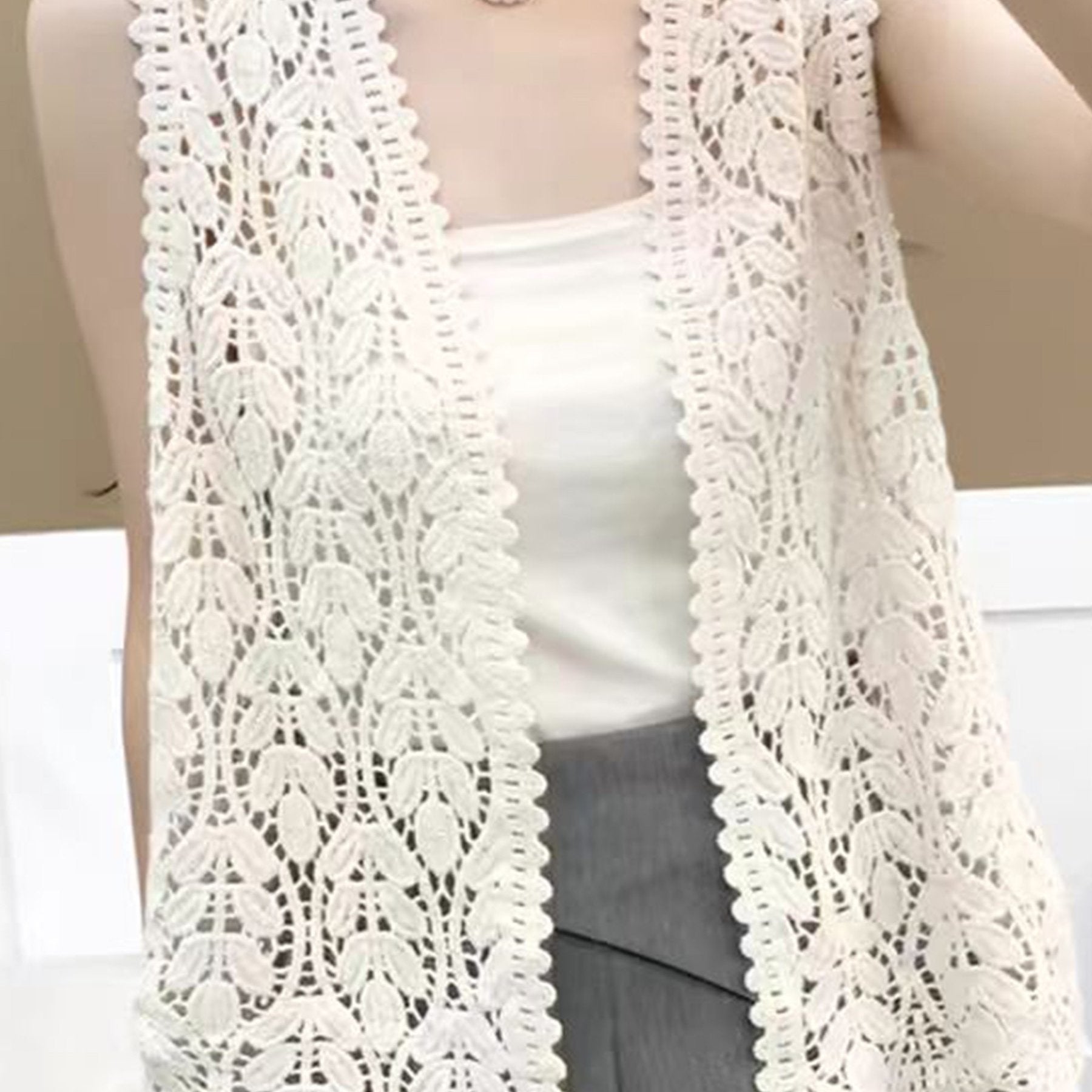 Women'S Polyester Hollow Knit Vest, Sleeveless Collarless, Solid Color, Breathable Mesh Design, for All Seasons