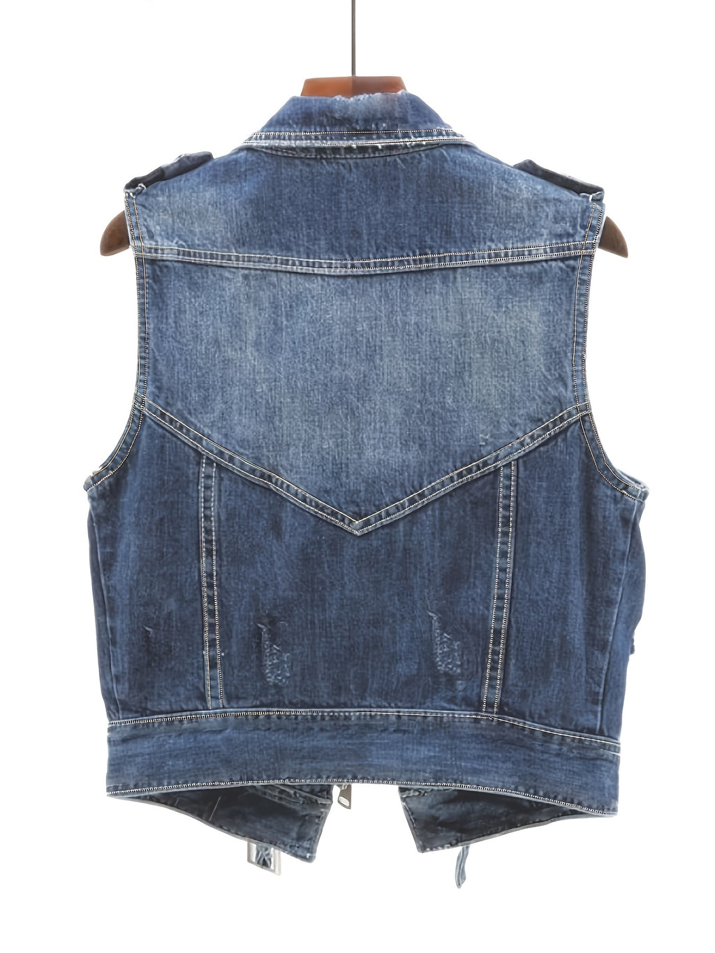 Retro-Style Women'S Denim Jacket with a Zipper, New Korean Version Sleeveless Vest for Spring And Autumn 2025, Designed to Be Slimming.