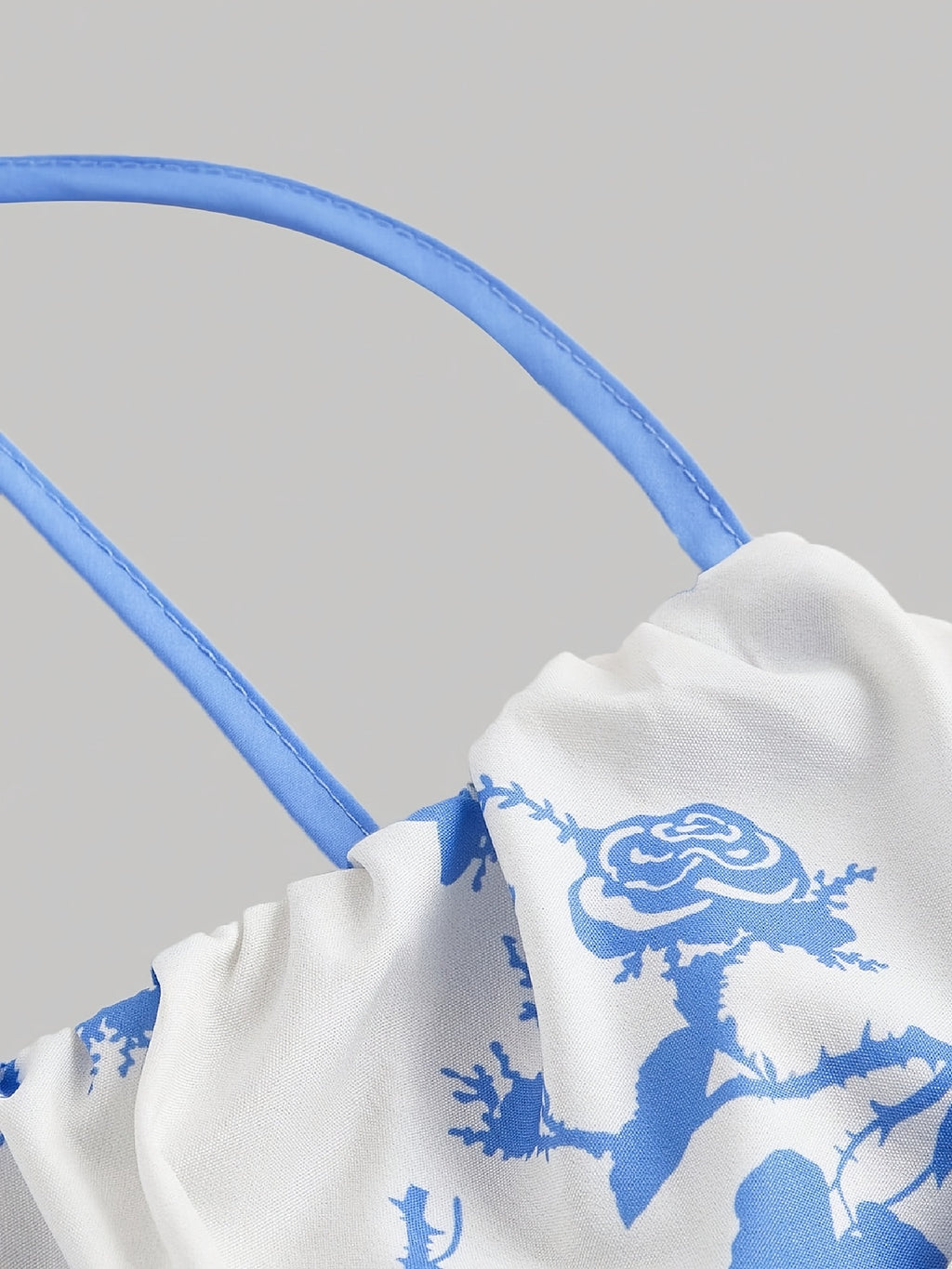 Elegant Floral Print Square Neck Dress for Women - Sleeveless A-Line Midi with Lace-Up Detail, Spring\u002FSummer\u002FFall Fashion, White with Blue Floral Patterns, Floral Dress