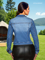 Women'S Casual Denim Jacket - Button-Up, Long Sleeve, High-Stretch Fabric, Solid Color, Ideal for Spring\u002FFall, Versatile Jacket|Classic Denim Style|Durable Construction