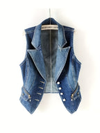 Women's Vintage Streetwear Denim Vest Jacket - Sleeveless Slim-Fit Single-Breasted Spring\u002FSummer Outerwear with Button Front Closure, Casual Chic Layering Piece