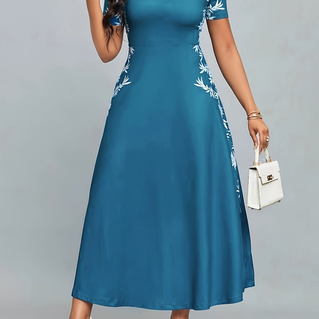 Elegant Printed Polyester Crew Neck Fitted Dress for Adult - Spring\u002FSummer\u002FFall Collection