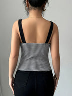 Chic Black & White Houndstooth Sleeveless Vest for Women - Adjustable Spaghetti Straps, V-Neckline, Single Row Buttons, Lightweight Polyester, Perfect for Spring, Summer & Fall Outfits, Stylish Layering Piece | Vneck Vest | Functional Design