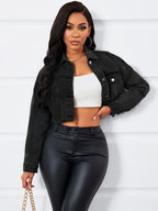 Vintage Long Sleeve Stylish Denim Jacket, Button Long Sleeve Collared Casual Denim Jacket, Women's Clothing