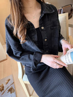 Women'S Black Denim Jacket with Cute Bear Applique - Casual Long Sleeve, Non-Stretch Fabric, Spring\u002FSummer Fashion, Casual Outerwear | Playful Design | Decorative Details