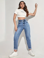 Women's Slim-Fit Stretch Denim Jeans - High-Rise, Comfortable, Machine Washable, Casual Light Blue Jeans with Pockets, All-Season Wear, Comfortable Fashion | Highrise Denim | Durable Fabric