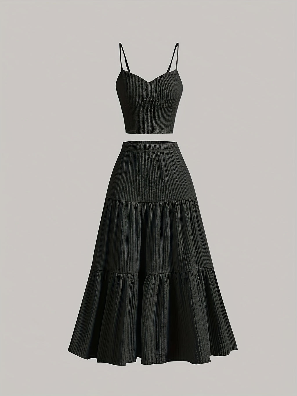 Women'S Solid Color Strapless Tank Top and Long Skirt Set - Casual Polyester Blend with Ruffle Detail, Perfect for Spring\u002FSummer, Casual Attire|Strapless Top|Polyester Blend