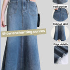 Women'S Denim Mermaid Skirt - High-Waisted, Frayed Hem, Casual Style, Non-Stretch Rayon, Ideal for Spring\u002FSummer\u002FFall, Casual Attire|Casual Style|Nonstretch Fabric