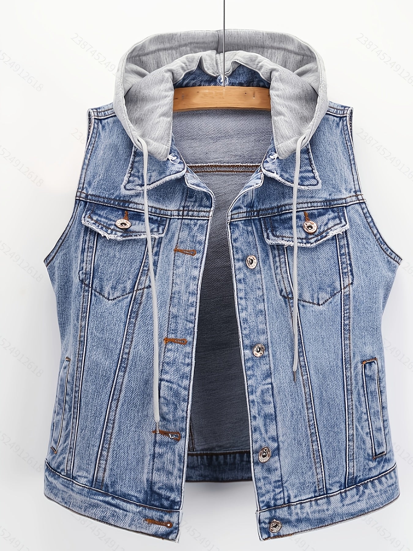 Spring-Summer Loose Korean Style Trendy Casual Sleeveless Short Jacket with Detachable Hoodie, Versatile Single-Breasted Cardigan