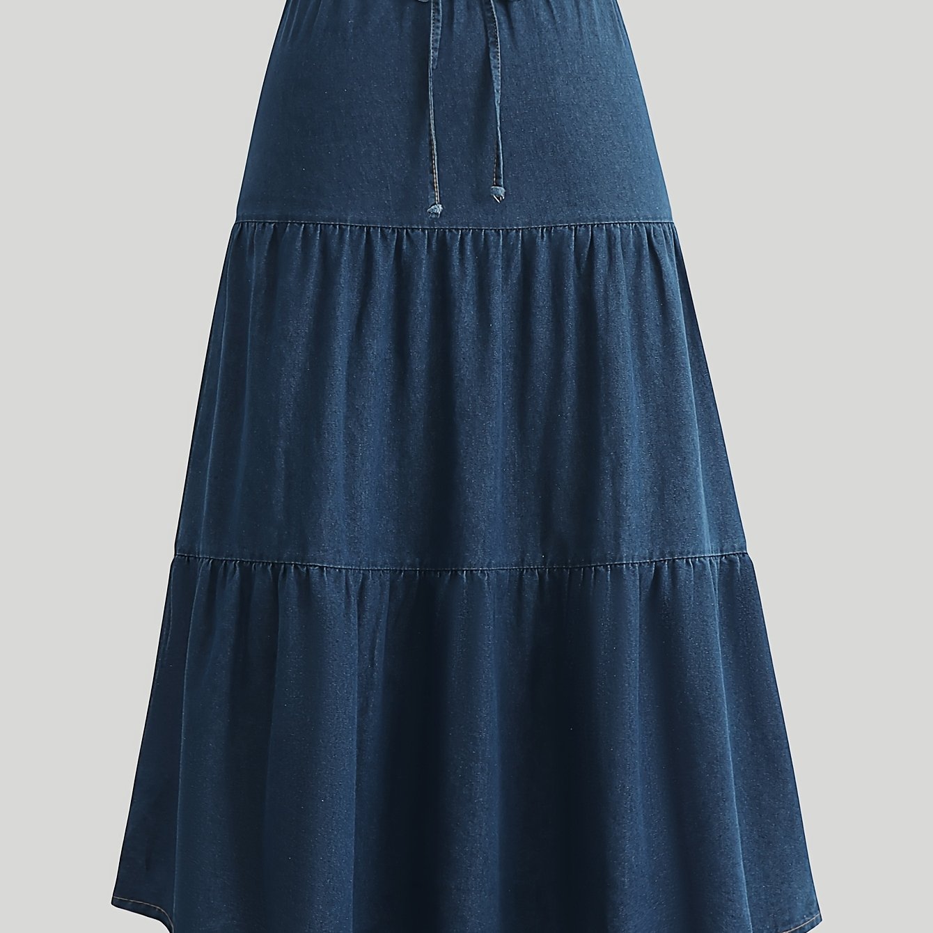 Morin Women's Elegant Denim Midi Skirt with Adjustable Drawstring Waist - High-Waisted Wide-Leg A-Line Skirt, Machine Washable for Spring Summer Fall Casual & Formal Outfits, High Waisted Skirt