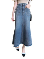 Women'S Denim Mermaid Skirt - High-Waisted, Frayed Hem, Casual Style, Non-Stretch Rayon, Ideal for Spring\u002FSummer\u002FFall, Casual Attire|Casual Style|Nonstretch Fabric
