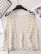 Boho Chic Cotton Breathable V-Neck Cardigan Vest for Women - Sleeveless, Hollow Out Design with Geometric Pattern, Perfect for Spring\u002FSummer, Short Fashion, Outdoor Wear, 14-16