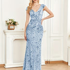 Elegant Beaded V-Neck Sleeveless Tank Fishtail Dress - Luxury Formal Bridesmaid & Evening Gown with Floral Print, Long Train Mermaid Silhouette for Weddings, Parties, Galas - Hand Wash Only, Bridesmaid Dress, Wedding Attire, Sophisticated Craftsmanship