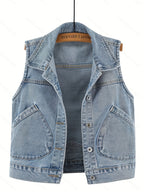 A Loose-Fitting Spring And Autumn Jacket in a Trendy Korean Style, Featuring Versatile Square Slant Pockets, Sleeveless Design, Short Length, And Single-Breasted Closure. The Hood Is Detachable, Making It a Stylish Hoodie Jacket.