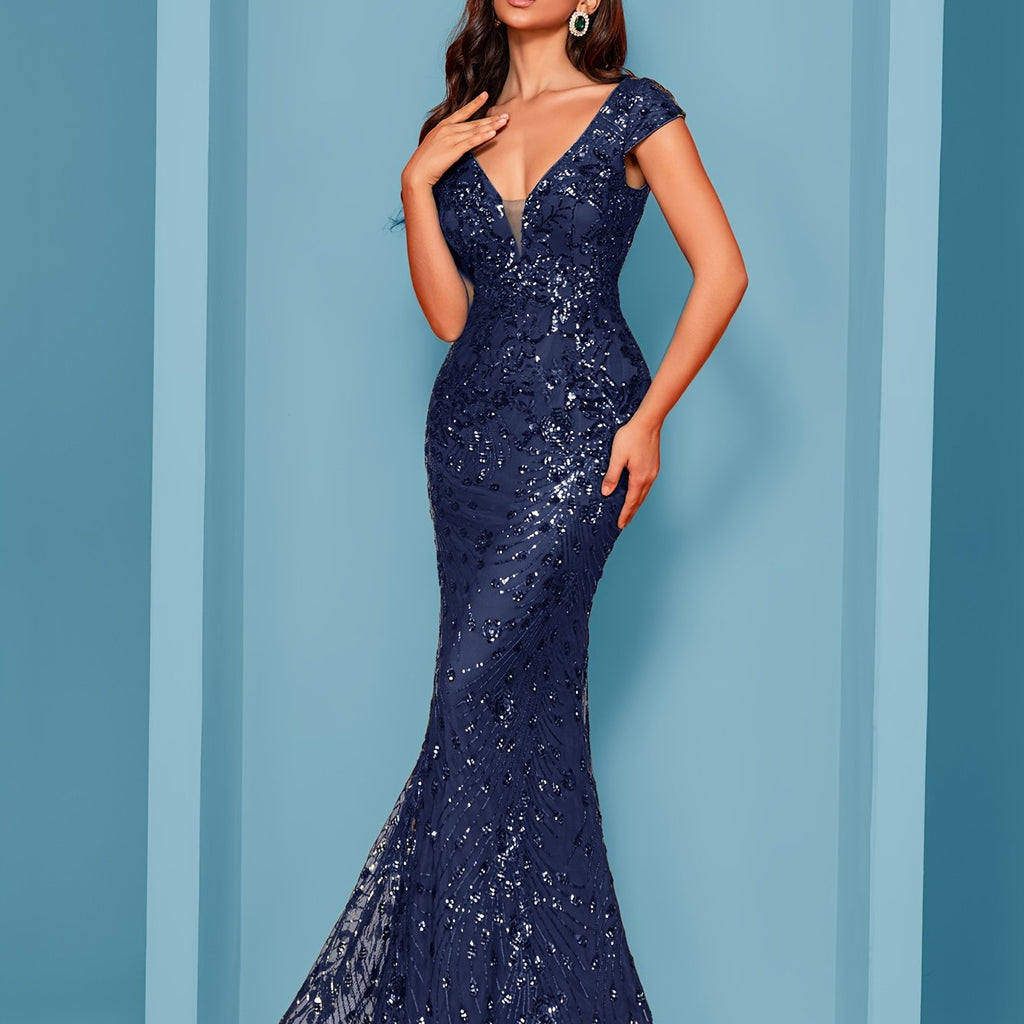 Elegant Beaded V-Neck Sleeveless Tank Fishtail Dress - Luxury Formal Bridesmaid & Evening Gown with Floral Print, Long Train Mermaid Silhouette for Weddings, Parties, Galas - Hand Wash Only, Bridesmaid Dress, Wedding Attire, Sophisticated Craftsmanship