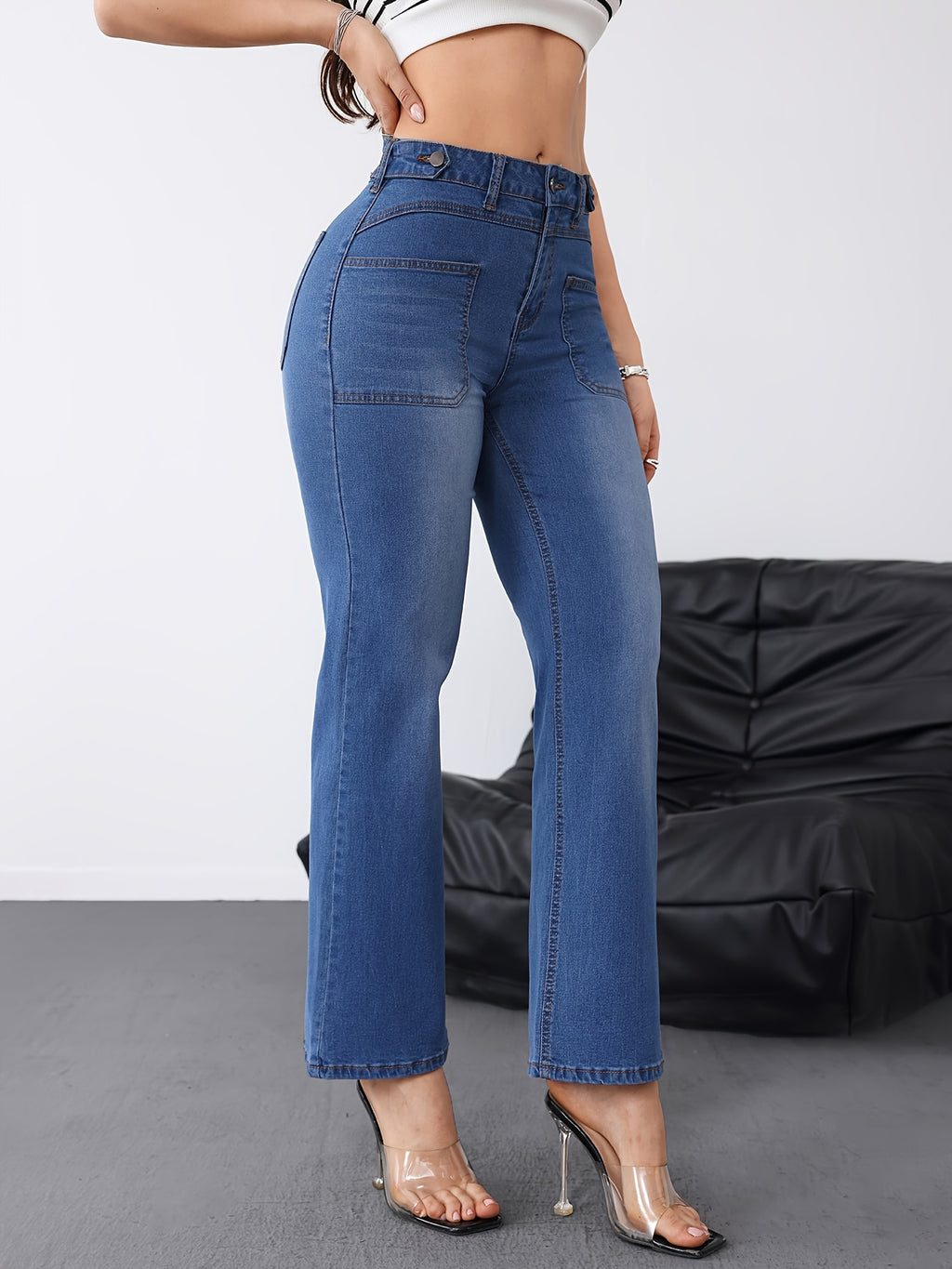 25AW+ Structural Deconstruction + Adjustable Waist Jeans Elegant Slim Fit Button Detail Women's Denim