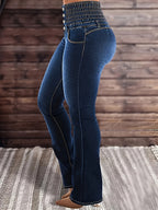 High-Waisted, Body-Hugging Flared Pants Made from Stretchable Fabric with a Viscose Blend.