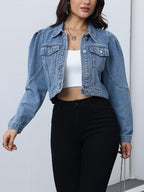 Women's Slim-Fit Long Sleeve Denim Jacket - Elegant Lapel Collar Single-Breasted Closure, Machine Washable Solid Blue Coat for Spring\u002FSummer Casual & Semi-Formal Outfits